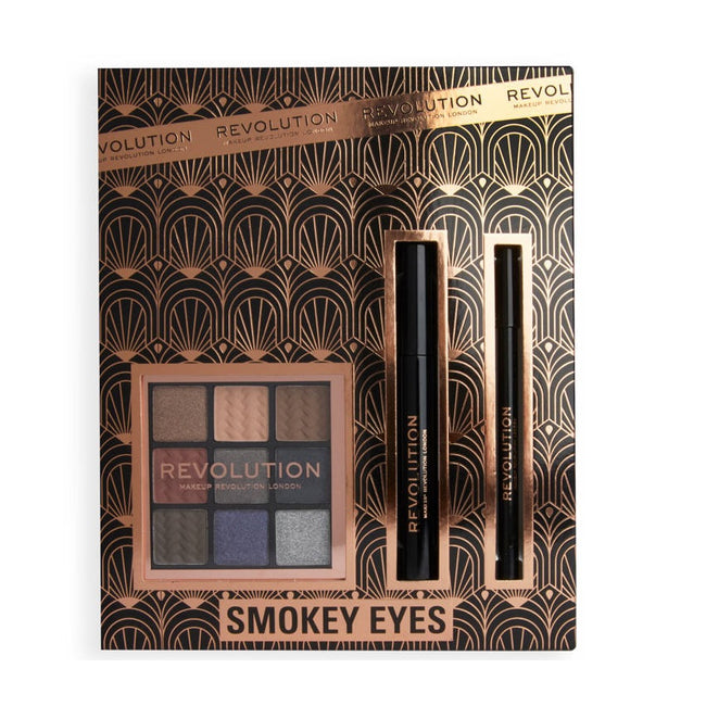 Makeup Revolution Smokey Eyes zestaw konturówka do oczu + tusz do rzęs + paletka cieni do powiek