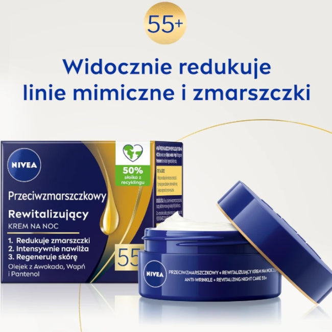 Nivea Przeciwzmarszczkowy + Rewitalizujący krem na noc 55+ 50ml