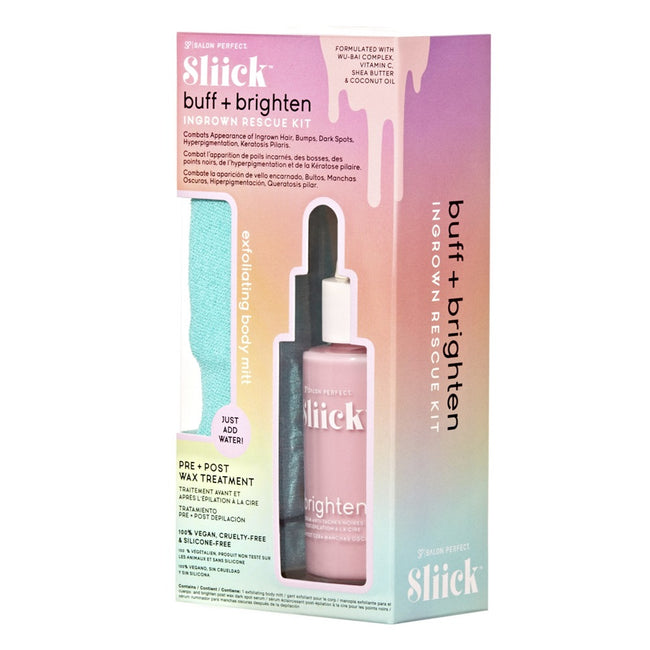 Sliick Buff + Brighten Ingrown Rescue Kit zestaw rękawica do peelingu ciała + serum do ciała po depilacji 30ml