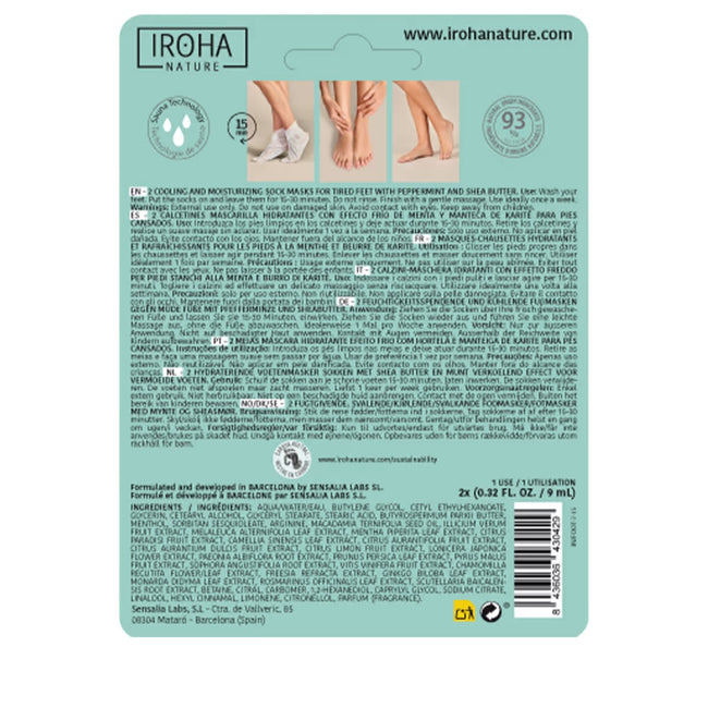 IROHA nature Moisturizing and Cooling Effect Foot Mask nawilżająco-chłodząca maseczka do stóp w formie skarpet Peppermint & Shea Butter 2x9ml