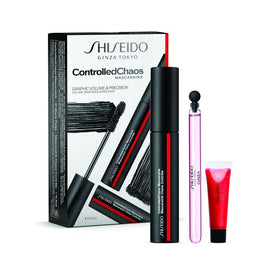 Shiseido Zestaw ControlledChaos MascaraInk 01 Black 11.5ml + Ginza woda perfumowana 4ml + Shimmer GelGloss Shade 07 Shin-Ku Red 2ml