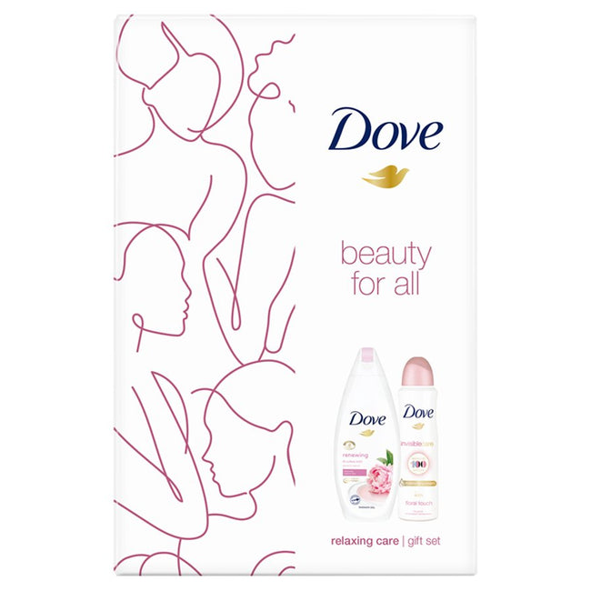 Dove Relaxing Care zestaw żel pod prysznic Renewing 250ml + antyperspirant spray Invisible Care Floral Touch 150ml