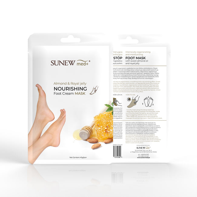 SunewMed+ Nourishing Foot Cream Mask nawilżająca maska do stóp w formie skarpetek Migdał i Mleczko Pszczele