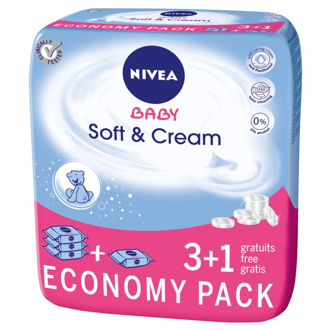 Nivea Baby Soft & Cream chusteczki oczyszczające 4x63szt.