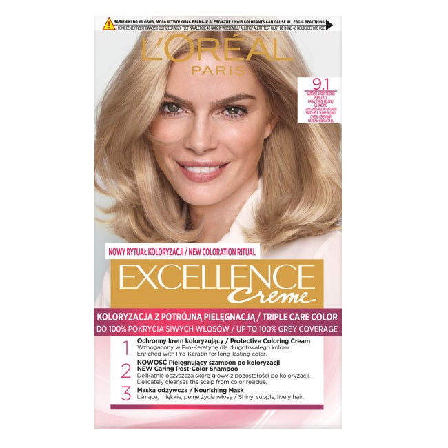 L'Oreal Paris Excellence Creme farba do włosów 9.1 Bardzo Jasny Blond Popielaty