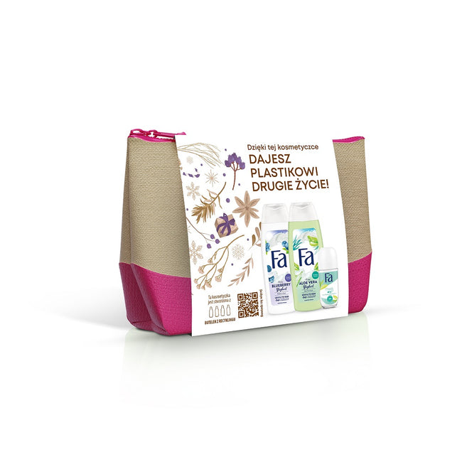 Fa Zestaw Aloe Vera Yoghurt żel pod prysznic 250ml + Blueberry Yoghurt żel pod prysznic 250ml + Fresh Dry antyperspirant w kulce 50ml + kosmetyczka