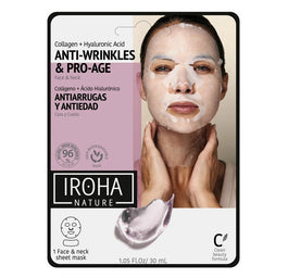 IROHA nature Anti-Wrinkles & Pro-Age Tissue Face & Neck Mask przeciwstarzeniowa maska w płachcie na twarz i szyję z kolagenem i kwasem hialuronowym 30ml