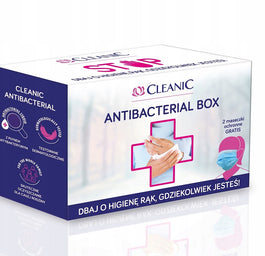 CLEANIC Antibacterial Box zestaw chusteczki 3 opakowania + odświeżający żel do rąk 50ml + jednorazowe maseczki ochronne 2szt