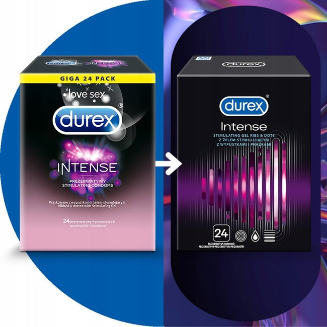 Durex Durex prezerwatywy Intense 24 szt z wypustkami prążkami żel stymulujący