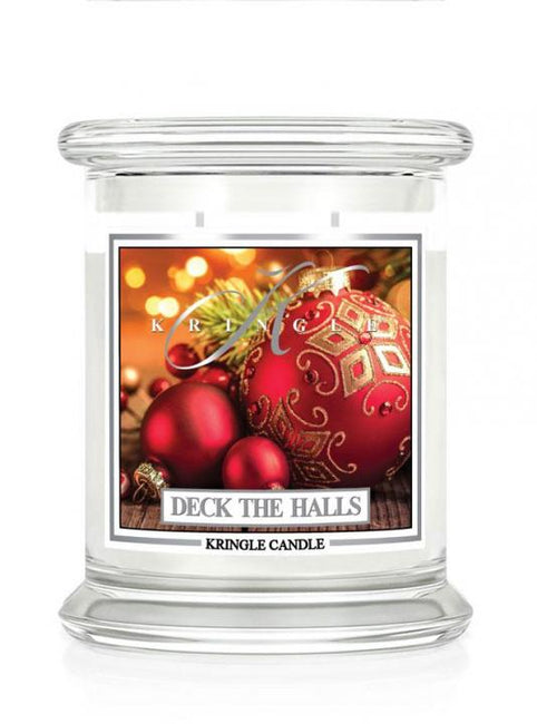 Kringle Candle Średnia świeca zapachowa z dwoma knotami Deck The Halls 411g