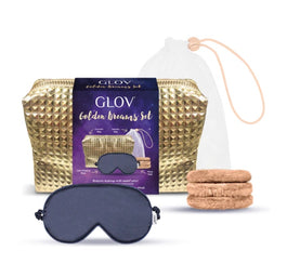 Glov Golden Dreams zestaw Satin Sleep Mask maska złuszczająca + Moon Pads & Laundry Bag waciki do twarzy z woreczkiem + kosmetyczka