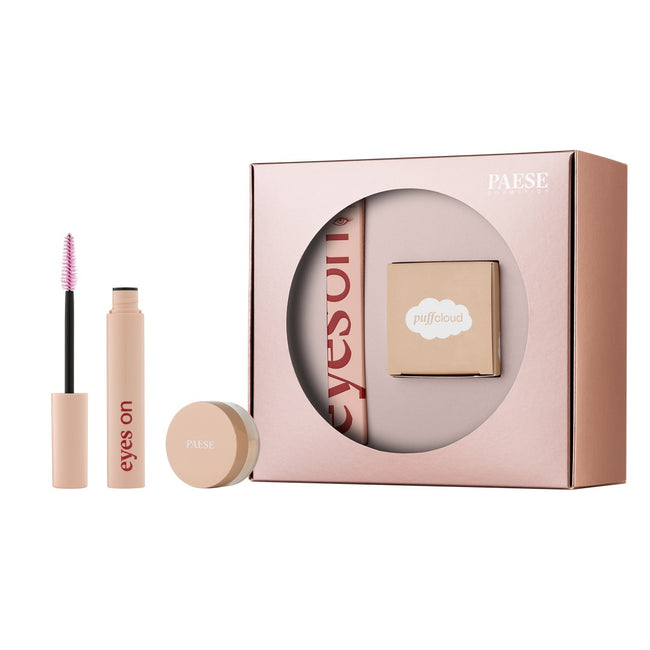 Paese Merry Look zestaw Puff Cloud puder pod oczy 5.3g + Eyes On tusz dający efekt foxy eye 8ml