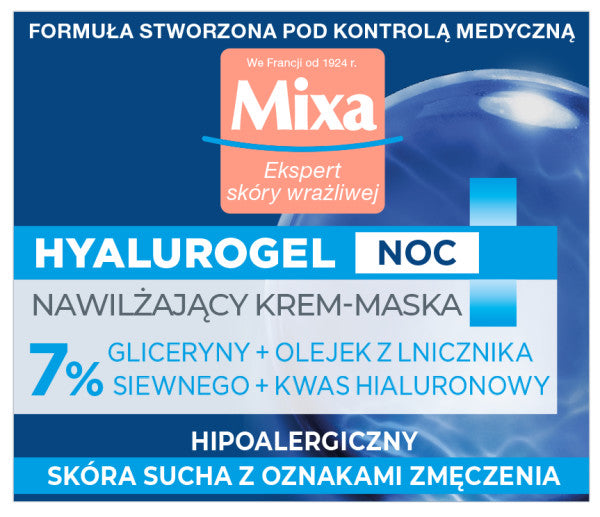 MIXA Hyalurogel Noc nawilżający krem-maska nocna odbudowa 50ml