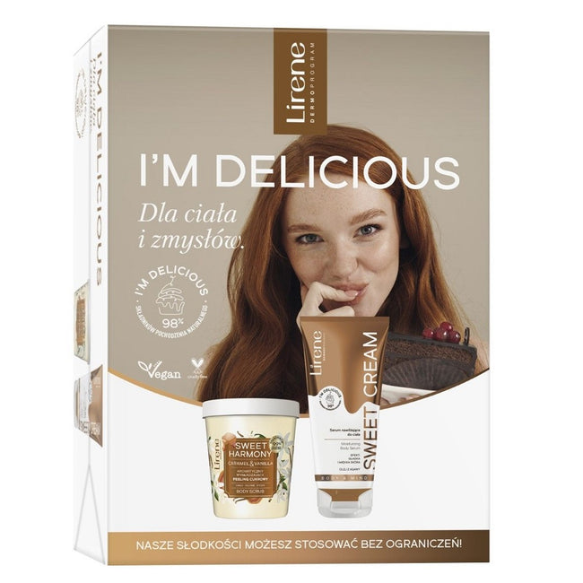 Lirene I'm Delicious zestaw wygładzający peeling cukrowy 200g + serum nawilżające do ciała 200ml