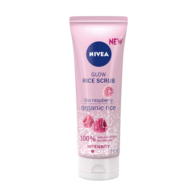 Nivea Glow Rice Scrub rozświetlający peeling ryżowy do twarzy z bio malinami 75ml