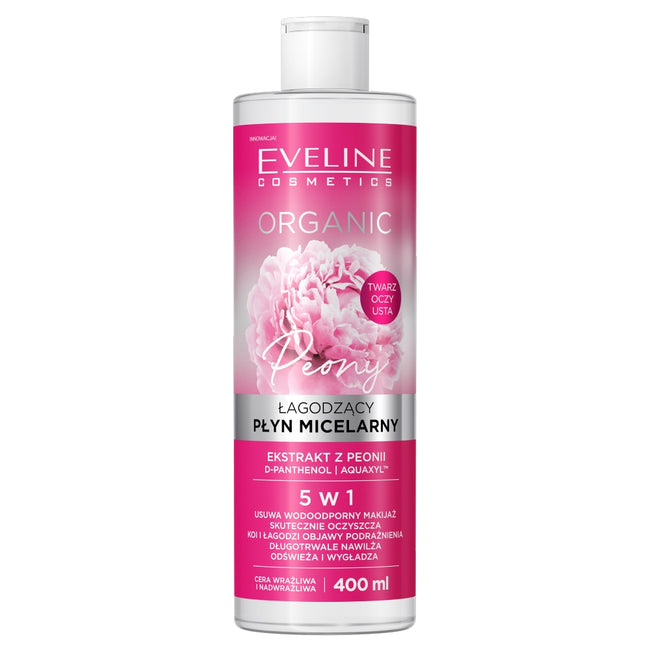 Eveline Cosmetics Organic łagodzący płyn micelarny do demakijażu z peonią 400ml