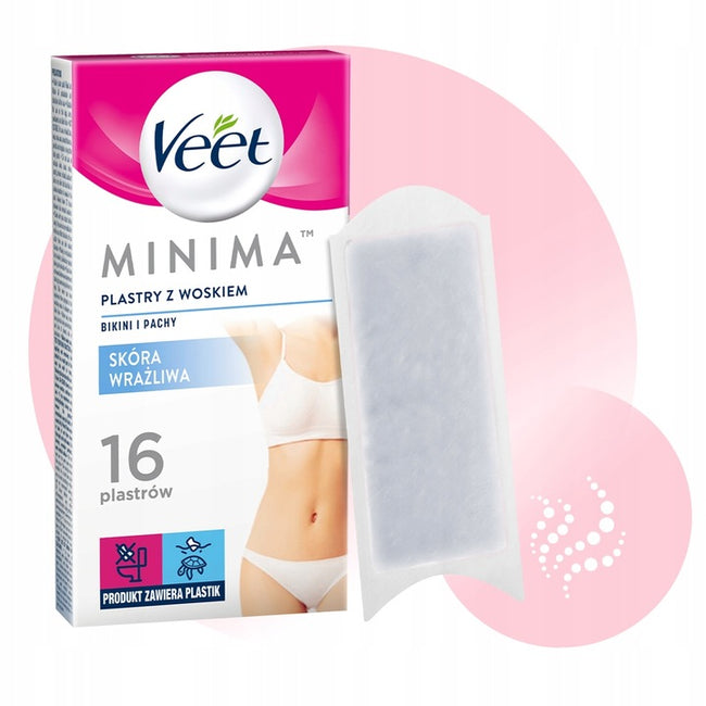 Veet Minima plastry z woskiem do depilacji bikini i pachy skóra wrażliwa 16szt