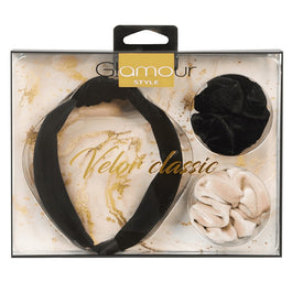 Glamour Velor Classic zestaw opaska do włosów + 2x zawijka