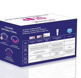 CLEANIC Antibacterial Box zestaw chusteczki 3 opakowania + odświeżający żel do rąk 50ml + jednorazowe maseczki ochronne 2szt