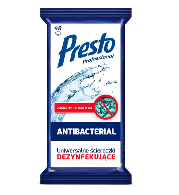 Presto Antibacterial uniwersalne ściereczki dezynfekujące 48szt.