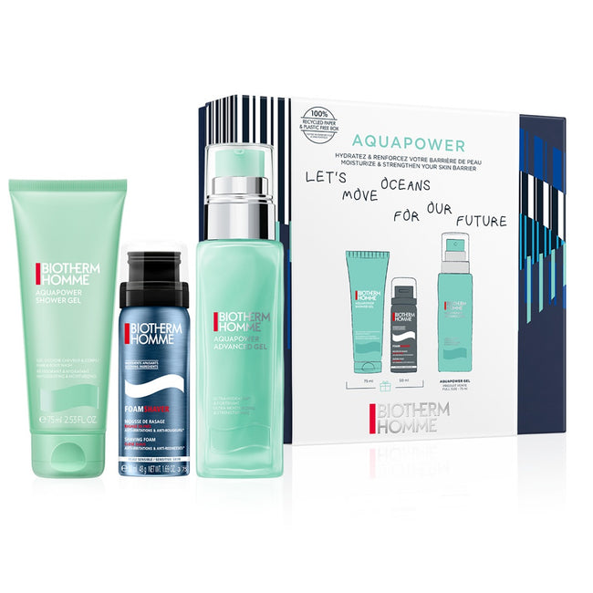 Biotherm Homme Aquapower zestaw żel pod prysznic 75ml + nawilżający żel do twarzy 75ml + pianka do golenia 50ml