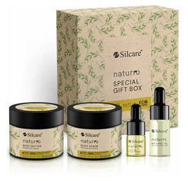 Silcare Naturro Special Gift Box zestaw masło do ciała 300ml + peeling do ciała 300ml + olejek naturalny 11ml + olejek do rzęs 6ml