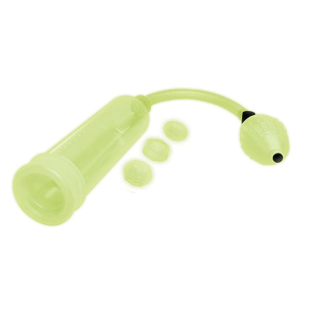 Whipsmart Glow In The Dark Penis Pump & Stamina Ring pompka do penisa i zestaw pierścieni White