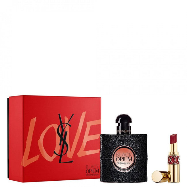 Yves Saint Laurent Black Opium Pour Femme zestaw woda perfumowana spray 50ml + Rouge Volupte Shine pomadka do ust No.83 3.2g