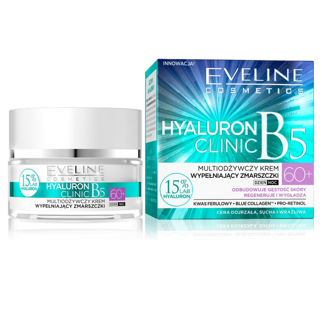 Eveline Cosmetics Hyaluron Clinic 60+ multiodżywczy krem wypełniający zmarszczki na dzień i na noc 50ml