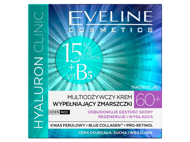 Eveline Cosmetics Hyaluron Clinic 60+ multiodżywczy krem wypełniający zmarszczki na dzień i na noc 50ml