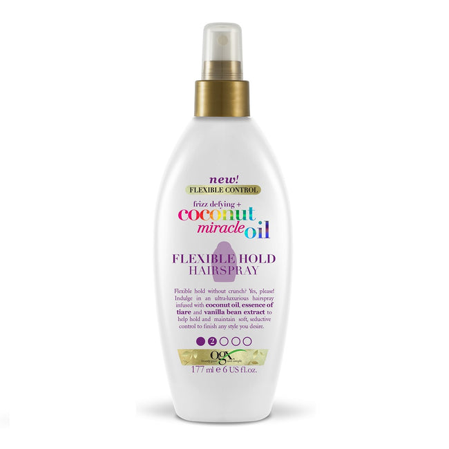 OGX Frizz-Defying + Coconut Miracle Oil Flexible Hold Hairspray lakier do włosów nadający połysk 177ml