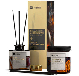 HiSkin Zestaw dyfuzor zapachowy Śliwka z Cynamonem 100ml + świeca sojowa Pomarańcza z Goździkami 100ml