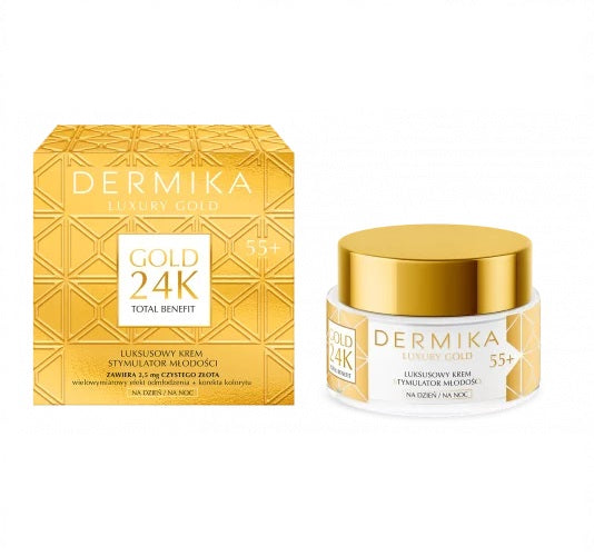 Dermika Luxury Gold 24K Total Benefit 55+ luksusowy krem stymulator młodości na dzień i na noc 50ml