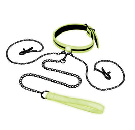 Whipsmart Glow In The Dark Collar With Nipple Clips And Leash świecąca w ciemności obroża z klipsami na sutki i smyczą Black