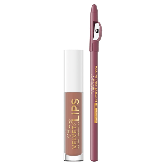 Eveline Cosmetics Oh! My Velvet Lips Liquid Matt Lip Kit zestaw matowa pomadka w płynie 4.5ml + konturówka do ust 1szt 14 Choco Truffle