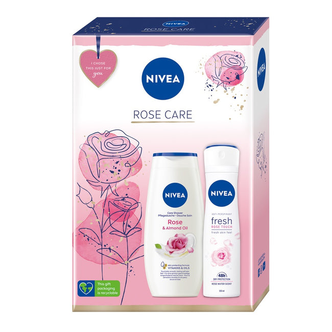Nivea Rose Care zestaw Rose & Almond Oil żel pod prysznic 250ml + Fresh Rose Touch antyperspirant w sprayu 150ml