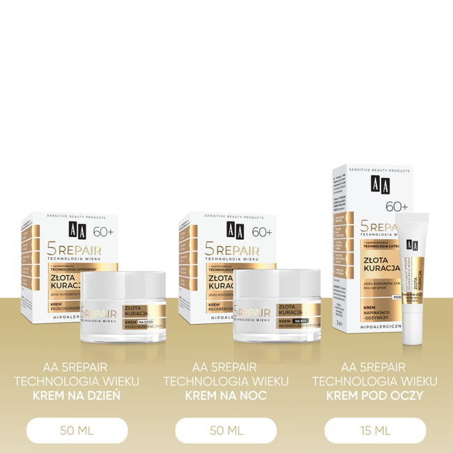 AA Technologia Wieku 5Repair 60+ Złota Kuracja zestaw krem na dzień 50ml + krem na noc 50ml + krem pod oczy 15ml