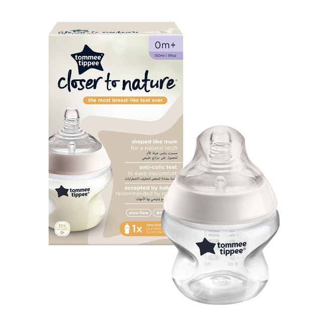 Tommee Tippee Closer To Nature butelka do karmienia ze smoczkiem silikonowym przepływ wolny 0m+ 150ml