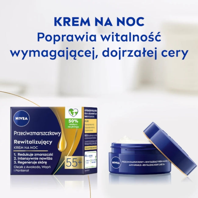 Nivea Przeciwzmarszczkowy + Rewitalizujący krem na noc 55+ 50ml