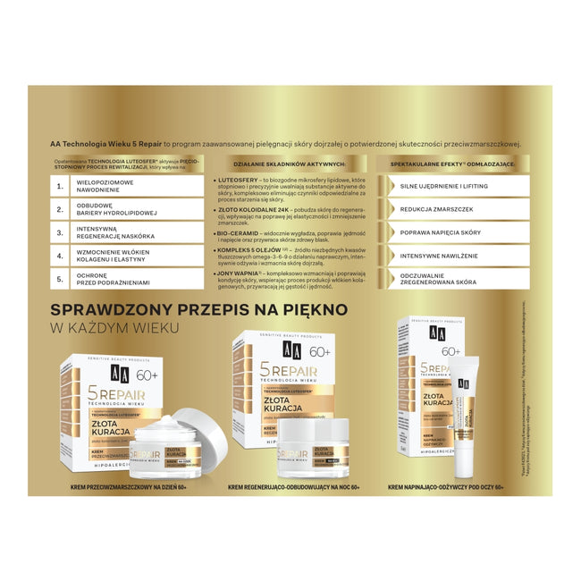 AA Technologia Wieku 5Repair 60+ Złota Kuracja zestaw krem na dzień 50ml + krem na noc 50ml + krem pod oczy 15ml