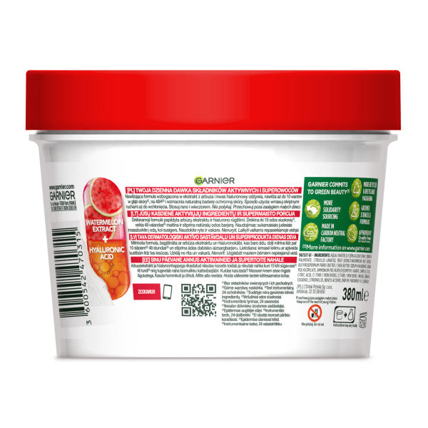 Garnier Body Superfood Watermelon nawilżający żel-krem z ekstraktem z arbuza i kwasem hialuronowym 380ml