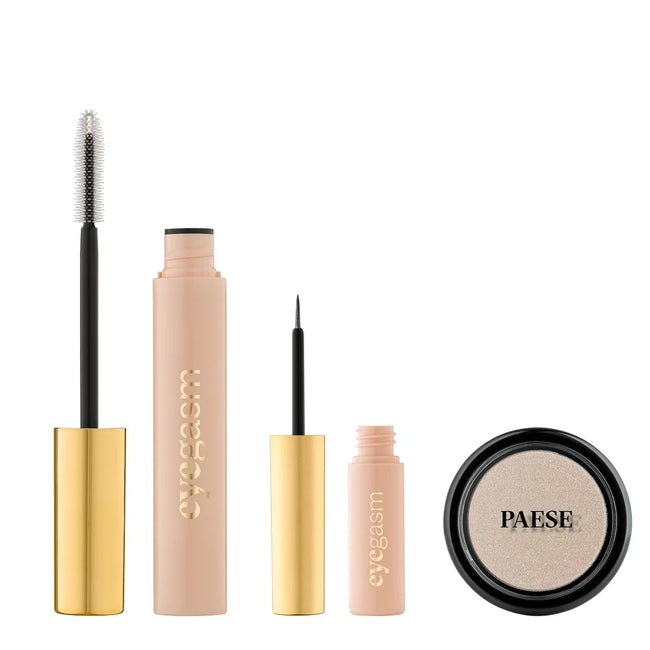 Paese Eyegasm Set zestaw tusz do rzęs z odżywką 8ml + płynny eyeliner z odżywką 4ml + perłowy cień do powiek 09 2g