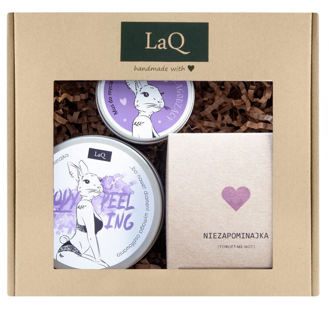 LaQ Króliczka Niezapominajka zestaw peeling myjący 200ml + masło do ciała 200ml + mus do mycia twarzy 100ml