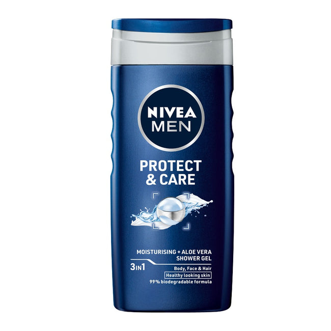 Nivea Men Get Protected zestaw Protect & Care żel pod prysznic 3w1 250ml + Protect & Care antyperspirant w kulce 50ml + Men Creme krem do ciała i twarzy 75ml