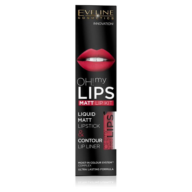 Eveline Cosmetics Oh My Lips zestaw do makijażu ust matowa pomadka w płynie i konturówka 05 Red Passion
