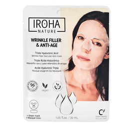 IROHA nature Wrinkle Filler & Anti-Age Tissue Face & Neck Mask przeciwzmarszczkowa maska w płachcie na twarz i szyję z kwasem hialuronowym 30ml