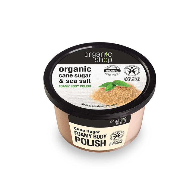 Organic Shop Cane Sugar Foamy Body Polish wygładzająca pasta do ciała Cane Sugar & Sea Salt 250ml