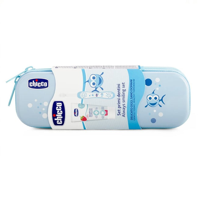 Chicco Always Smiling Set zestaw pasta z fluorem + szczoteczka do zębów + etui 1-5l Niebieski