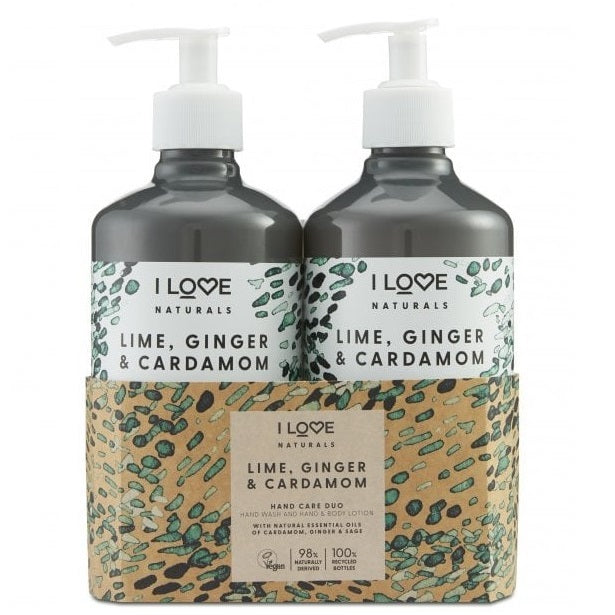 I Love Naturals Hand Care Duo Lime Ginger & Cardamon zestaw Hand Wash żel do mycia rąk 500ml + Hand & Body Lotion balsam do ciała i dłoni 500ml