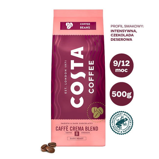 COSTA COFFEE Caffe Crema Blend kawa palona ziarnista Dark Roast 500g